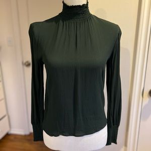 & Other Stories Los Angeles Atelier Green Sheer Mock Neck Smocked Cuff Blouse